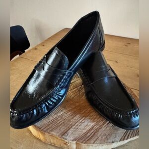 Zara Black Patent Leather Penny Loafers